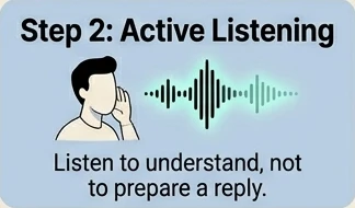 Step 2: Active listening — listen to understand, not to prepare a reply
