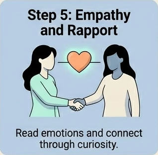 Step 5: Empathy and rapport — read emotions and connect through curiosity