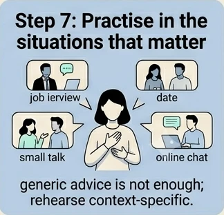 Step 7: Practise in the situations that matter — interviews, dates, small talk and online chat