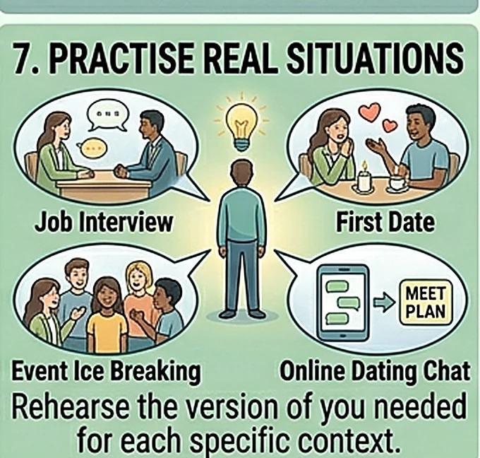 Practise real situations: interviews, dates, meeting people, online chats